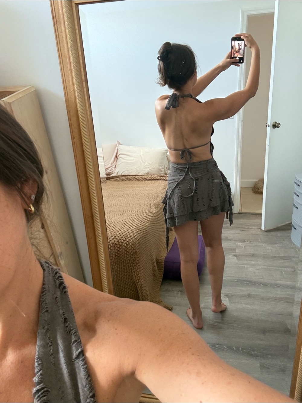 Edikted Backless Gray Ruffled Mini Dress - Picture 3 of 6